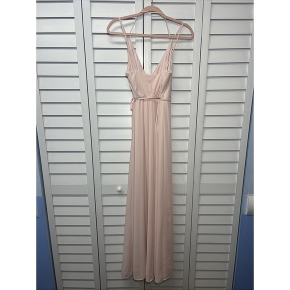 David's Bridal Double Strap Georgette Chiffon Wrap Maxi Dress Size 2 Petal - Picture 9 of 10